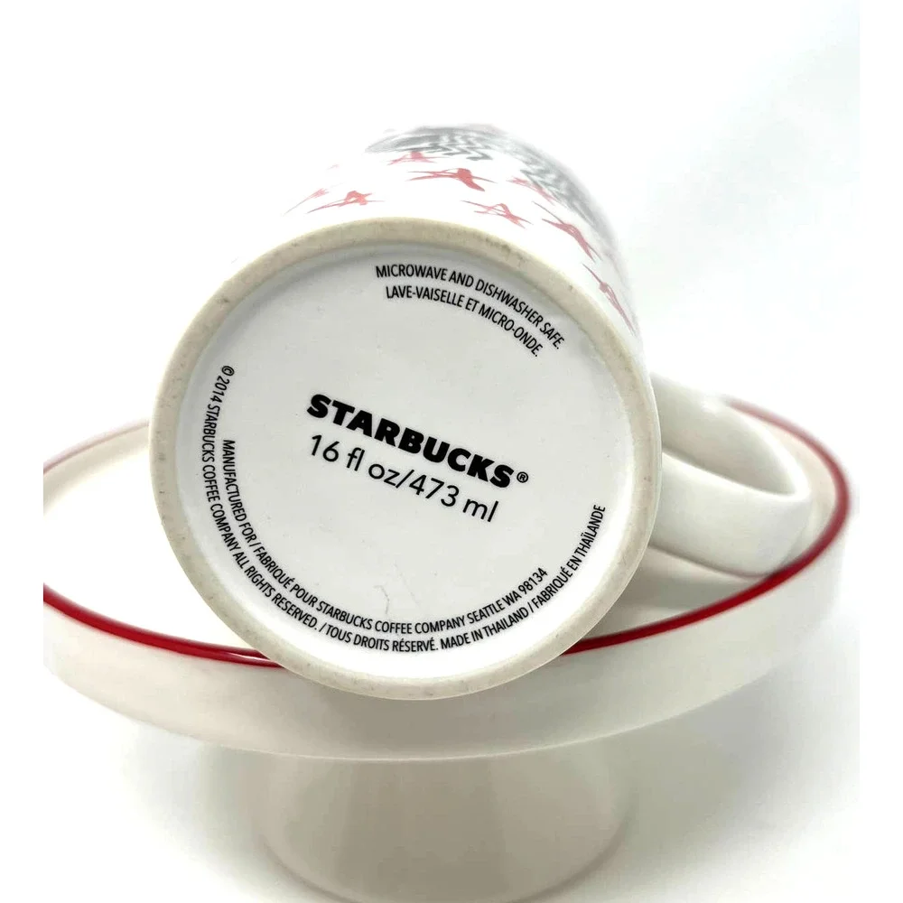 Starbucks Tall Red Star Black‎ Siren Mermaid Logo Coffee Cup Mug 16 oz 2014